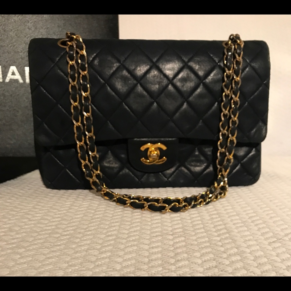 Chanel double flap navy lambskin bag